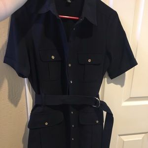 Navy blue mini length button dress